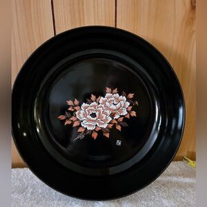 vintage Japanese black lacquer serving tray / bowl